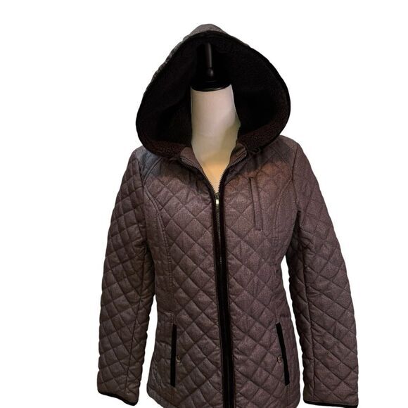 Quilted Jacket With Hood Faux Sherpa Lined Coat - Picture 5 of 12
